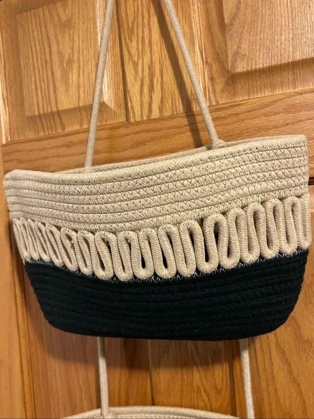 Boho Style 3 Tier Over The Door Hanging Basket Cotton Rope Organizer Jute Black